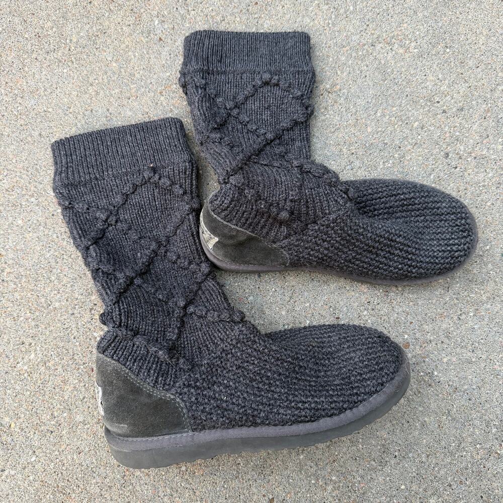 Ugg Australia Gray Cardy Knit Tall Boots Argyle Diamond Size 8 SN 5879 F3009H